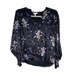 Rebecca Taylor Floral Silk Bow Tie Blouse Long Sleeve Whimsigoth Black Size‎ 2